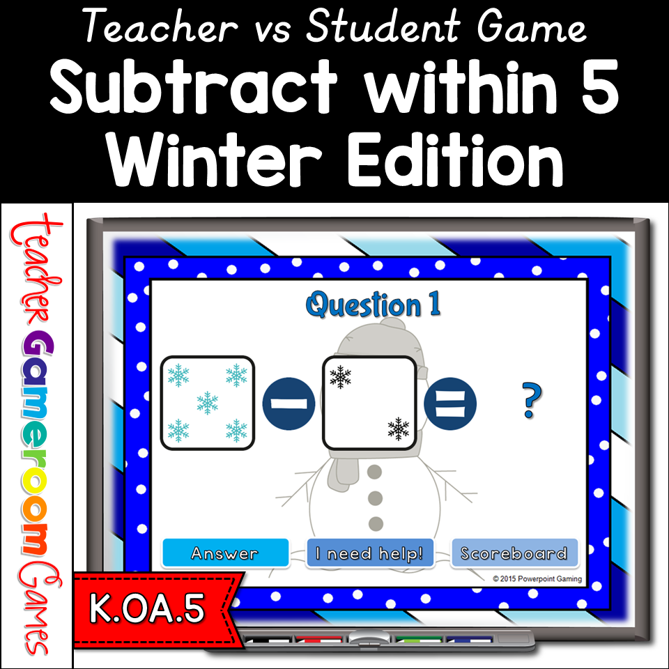 Subtract Within 5 Winter Teacher Vs Student Powerpoint Game Cover