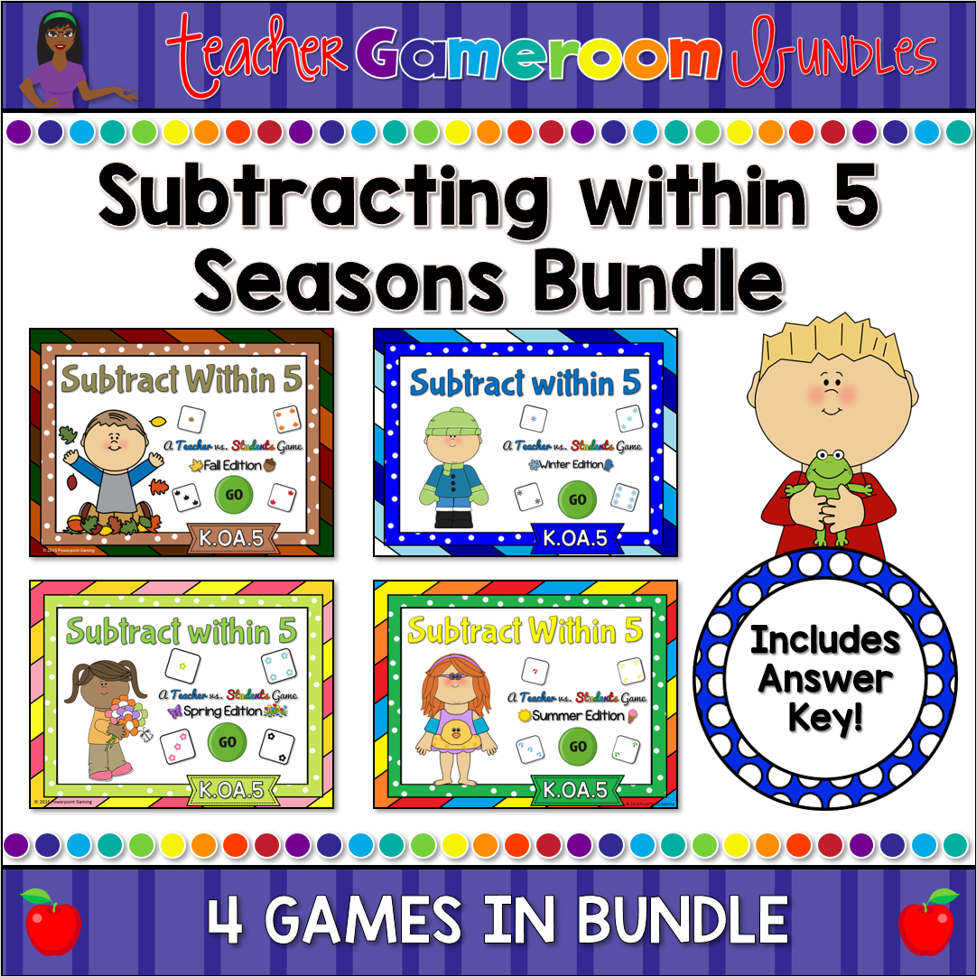 Subtracting Within 5 Seasons Powerpoint Game Bundle Cover