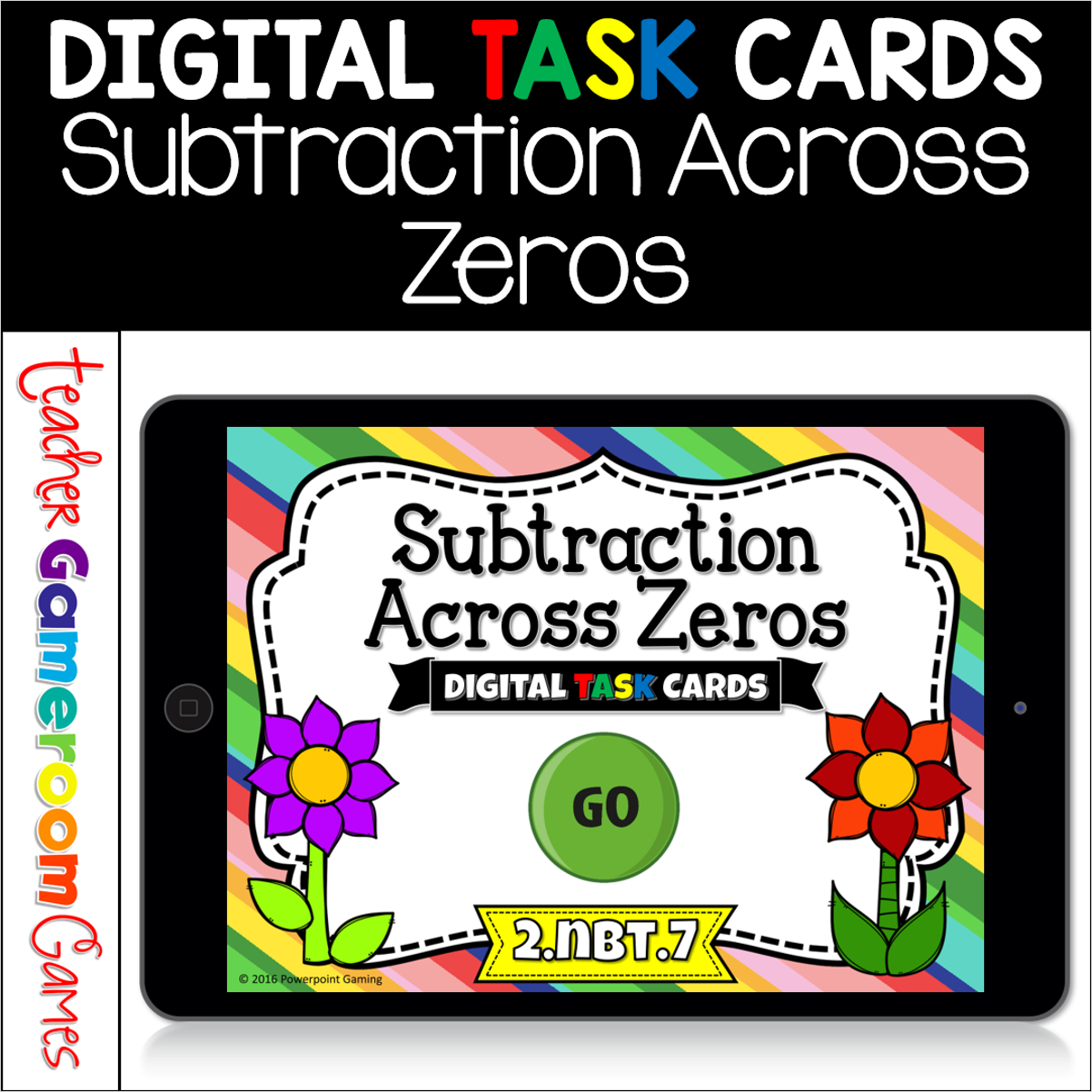 Subtraction Across Zeros Digital Task Cards Game Cover