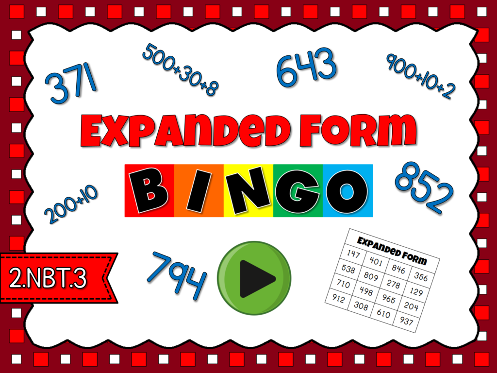 Expanded Form Bingo Game