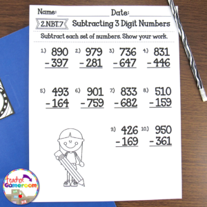 Subtracting 3 Digit Numbers Worksheets Post 1