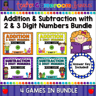 Add-Subtract 2 & 3 Digit Numbers Mini Game Bundle
