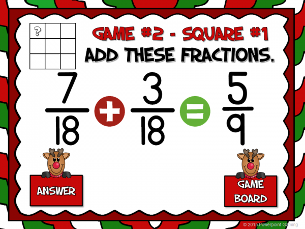 Adding Fractions Christmas Tic-Tac-Toe Powerpoint Game - Image 4
