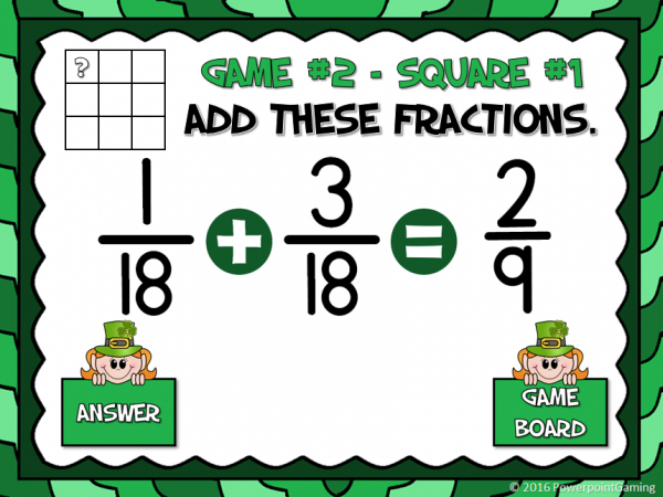 Adding Fractions St. Patrick's Day Tic-Tac-Toe Powerpoint Game - Image 3