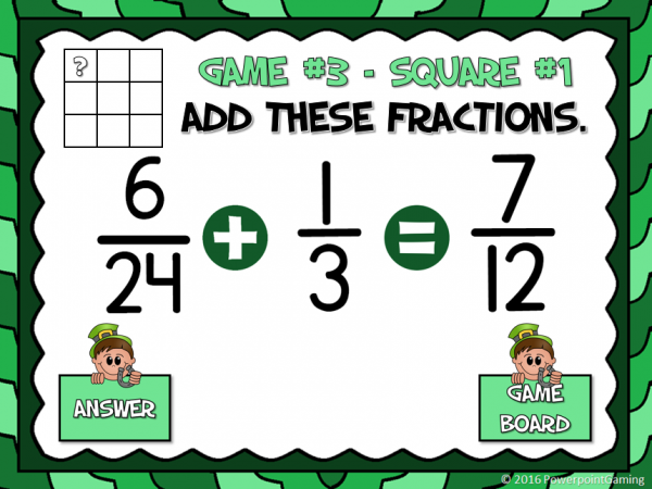 Adding Fractions St. Patrick's Day Tic-Tac-Toe Powerpoint Game - Image 2