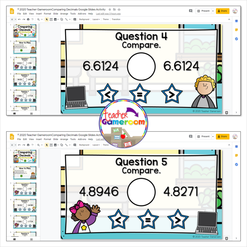 Comparing Decimals Google Slides Activity - Teacher Gameroom