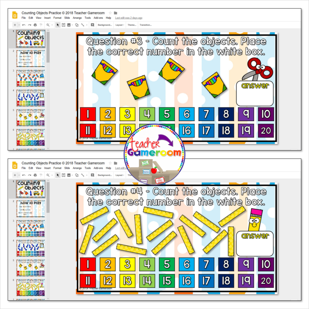 Distance Learning Counting Objects Google Activity - Teacher Gameroom