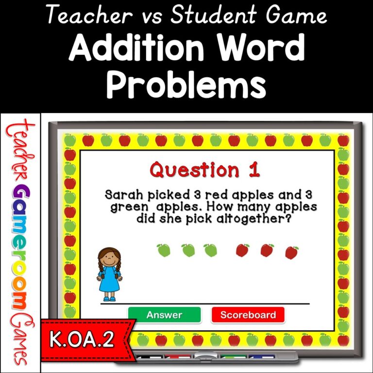 Kindergarten Addition Word Problems Teacher vs Student Powerpoint Game ...