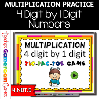 Multiplication 4 Digit by 1 Digit Numbers Tic-Tac-Toe Powerpoint Game