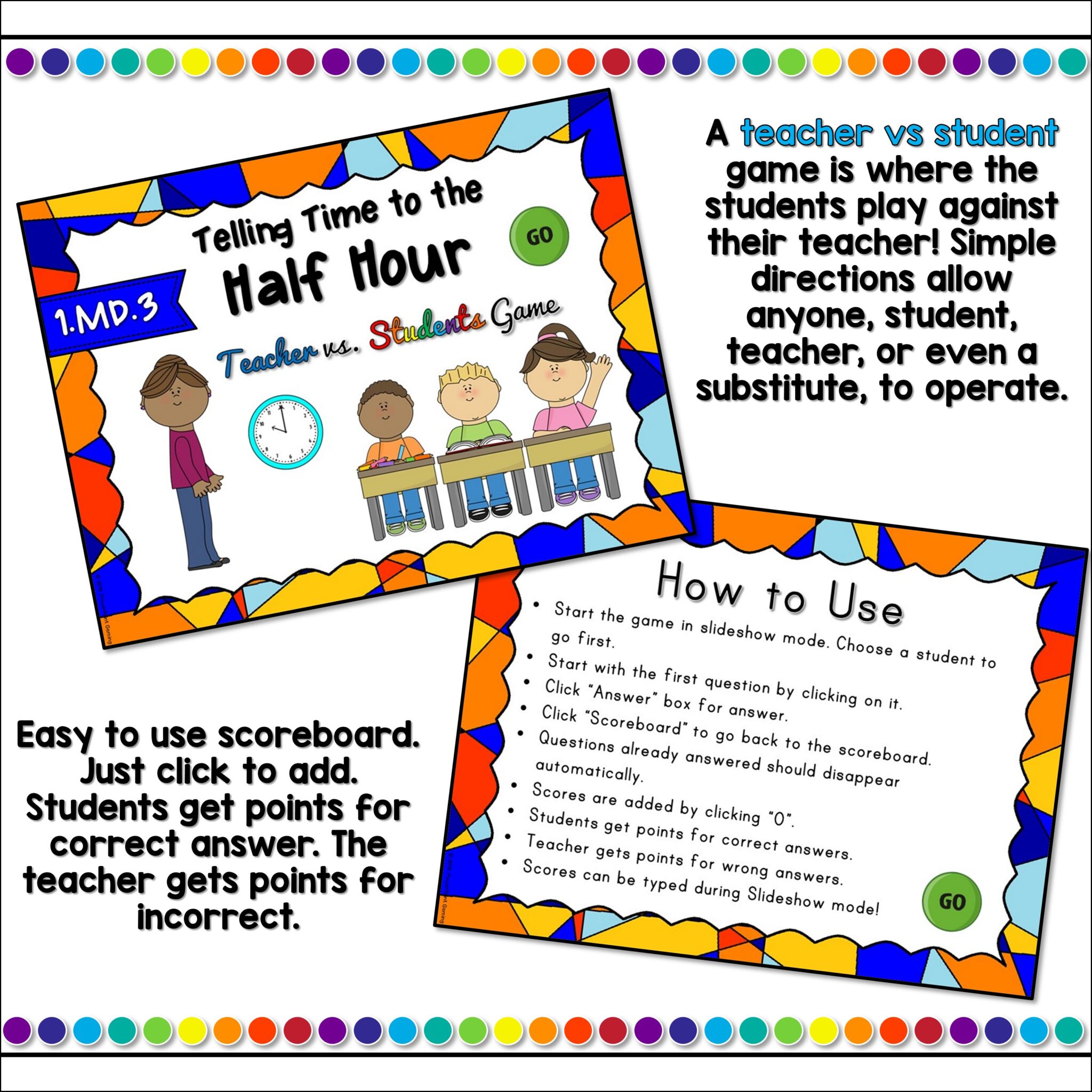 Telling Time to the Hour and Half Hour Game | Time Activities | Digital ...