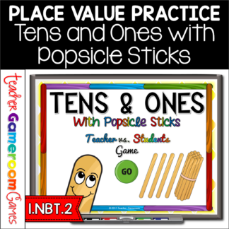 Tens and Ones with Popsicle Stick Teacher vs Student Powerpoint Game Cover