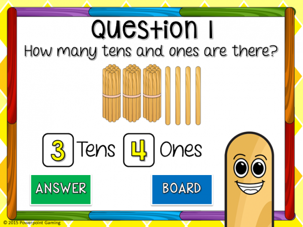 Tens and Ones with Popsicle Stick Teacher vs Student Powerpoint Game Cover - Image 3