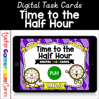 time to the half hour task cards game cover