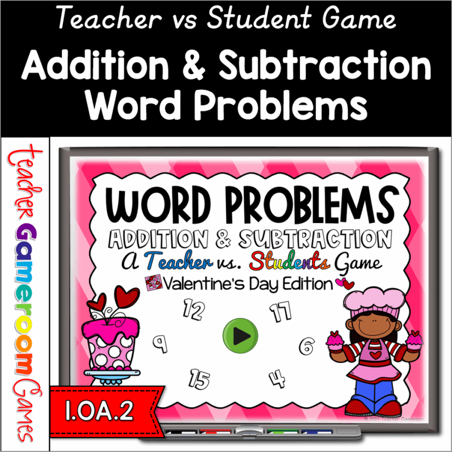 Valentine's Day Addition and Subtraction Word Problems Powerpoint Game